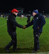 2 March 2019; Tyrone manager Mickey Harte, left, and Cavan manager Mickey Graham shake hands following the Allianz Football League Division 1 Round 5 match between Tyrone and Cavan at Healy Park in Omagh, Tyrone. Photo by Seb Daly/Sportsfile