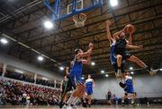 2 March 2019; Eoin Quigley of Garvey's Tralee Warriors goes up for a basket despite the attention of Sean Seller of Maree during the Basketball Ireland Men's Superleague match between Garvey's Tralee Warriors and Maree at the Tralee Sports Complex in Tralee, Co. Kerry. Photo by Brendan Moran/Sportsfile