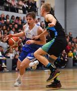 2 March 2019; Stephen Commins of Maree in action against Darren O'Sullivan of Garvey's Tralee Warriors during the Basketball Ireland Men's Superleague match between Garvey's Tralee Warriors and Maree at the Tralee Sports Complex in Tralee, Co. Kerry. Photo by Brendan Moran/Sportsfile