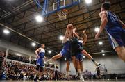2 March 2019; Eoin Quigley of Garvey's Tralee Warriors in action against Kenneth Hansberry and Paul Freeman of Maree during the Basketball Ireland Men's Superleague match between Garvey's Tralee Warriors and Maree at the Tralee Sports Complex in Tralee, Co. Kerry. Photo by Brendan Moran/Sportsfile