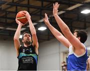 2 March 2019; Eoin Quigley of Garvey's Tralee Warriors in action against Kenneth Hansberry of Maree during the Basketball Ireland Men's Superleague match between Garvey's Tralee Warriors and Maree at the Tralee Sports Complex in Tralee, Co. Kerry. Photo by Brendan Moran/Sportsfile