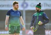 2 March 2019; Finlay Bealham of Connacht and backs coach Nigel Carolan ahead of the Guinness PRO14 Round 17 match between Connacht and Ospreys at The Sportsground in Galway. Photo by Ramsey Cardy/Sportsfile