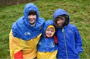 3 March 2019; Clare supporters and siblings, from left, Rebecca Healy, age 9, Thomas Healy, age 4, and Christopher Healy, aged 7, from Sixmilebridge, prior to the Allianz Hurling League Division 1A Round 5 match between Clare and Limerick at Cusack Park in Ennis, Co. Clare. Photo by Diarmuid Greene/Sportsfile