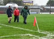 3 March 2019; Referee Seán Cleere, left, walks the pitch with Cork GAA PRO, Joseph Blake, centre, and Munster Council representative, Kieran McGann prior to the postponement of the Allianz Hurling League Division 1A Round 5 match between Cork and Tipperary at Páirc Uí Rinn in Cork. Photo by Eóin Noonan/Sportsfile