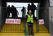3 March 2019; Steward Tommy Nally advises spectators that the main stand is full before the Allianz Football League Division 2 Round 5 match between Meath and Kildare at Páirc Táilteann, in Navan, Meath. Photo by Piaras Ó Mídheach/Sportsfile