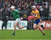 3 March 2019; Tom Condon of Limerick in action against Diarmuid Ryan of Clare during the Allianz Hurling League Division 1A Round 5 match between Clare and Limerick at Cusack Park in Ennis, Clare. Photo by Diarmuid Greene/Sportsfile