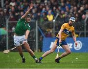 3 March 2019; Paddy O’Loughlin of Limerick in action against Diarmuid Ryan of Clare during the Allianz Hurling League Division 1A Round 5 match between Clare and Limerick at Cusack Park in Ennis, Clare. Photo by Diarmuid Greene/Sportsfile