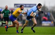 3 March 2019; Darren Gavin of Dublin is tackled by Donie Smith of Roscommon during the Allianz Football League Division 1 Round 5 match between Roscommon and Dublin at Dr Hyde Park in Roscommon. Photo by Ramsey Cardy/Sportsfile