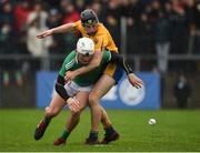 3 March 2019; Aaron Gillane of Limerick and Jack Browne of Clare play on without their hurls during the Allianz Hurling League Division 1A Round 5 match between Clare and Limerick at Cusack Park in Ennis, Clare. Photo by Diarmuid Greene/Sportsfile