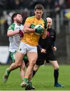 3 March 2019; Shane Moran of Leitrim in action against David Carrabine of London during the Allianz Football League Division 4 Round 5 match between Leitrim and London at Avantcard Páirc Seán Mac Diarmada in Carrick-on-Shannon, Co. Leitrim. Photo by Oliver McVeigh/Sportsfile