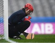 3 March 2019; Ciara Jackman of Gailltír clutches a hot water bottle during the AIB All Ireland Intermediate Camogie Club Final match between Clonduff and Gailltír at Croke Park in Dublin. Photo by Harry Murphy/Sportsfile