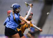 3 March 2019; Leah Sheridan of Gailltír in action against Isabella O'Hare of Clonduff during the AIB All Ireland Intermediate Camogie Club Final match between Clonduff and Gailltír at Croke Park in Dublin. Photo by Harry Murphy/Sportsfile