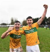 3 March 2019; Dean McGovern, left, and Domhnaill Flynn of Leitrim celebrate after the Allianz Football League Division 4 Round 5 match between Leitrim and London at Avantcard Páirc Seán Mac Diarmada in Carrick-on-Shannon, Co. Leitrim. Photo by Oliver McVeigh/Sportsfile