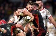 3 March 2019; Stuart McCloskey of Ulster offloads despite the tackle of Rhys Lawrence of Dragons during the Guinness PRO14 Round 17 match between Dragons and Ulster at Rodney Parade in Newport, Wales. Photo by Ben Evans/Sportsfile
