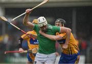 3 March 2019; Kyle Hayes of Limerick in action against Jack Browne of Clare during the Allianz Hurling League Division 1A Round 5 match between Clare and Limerick at Cusack Park in Ennis, Co. Clare. Photo by Diarmuid Greene/Sportsfile