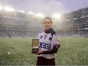 3 March 2019; Tina Hannon of Slaughtneil with the Player of the Match award for her outstanding performance in the AIB Senior Camogie Club Championship Final between St Martins and Slaughtneil in Croke Park on Sunday, March 3rd. This is AIB’s sixth year sponsoring the All-Ireland Camogie Club Championships and third consecutive year to live stream both Camogie finals on their AIB GAA YouTube channel. For exclusive content and behind the scenes action of the AIB GAA & Camogie Club Championships follow AIB GAA on Facebook, Twitter, Instagram and Snapchat and www.aib.ie/gaa. Photo by Harry Murphy/Sportsfile