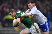 3 March 2019; Stephen O'Brien of Kerry is tackled by Ryan McAnespie of Monaghan during the Allianz Football League Division 1 Round 5 match between Kerry and Monaghan at Fitzgerald Stadium in Killarney, Kerry. Photo by Brendan Moran/Sportsfile