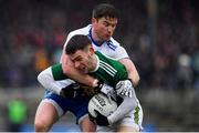 3 March 2019; Tomás Ó Sé of Kerry is tackled by Dessie Mone of Monaghan during the Allianz Football League Division 1 Round 5 match between Kerry and Monaghan at Fitzgerald Stadium in Killarney, Kerry. Photo by Brendan Moran/Sportsfile