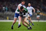 3 March 2019; Tomás Ó Sé of Kerry is tackled by Dessie Mone of Monaghan during the Allianz Football League Division 1 Round 5 match between Kerry and Monaghan at Fitzgerald Stadium in Killarney, Kerry. Photo by Brendan Moran/Sportsfile