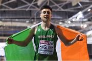 3 March 2019; Mark English of Ireland celebrates after winning a bronze medal during the Men's 800m finals during day three of the European Indoor Athletics Championships at Emirates Arena in Glasgow, Scotland. Photo by Sam Barnes/Sportsfile