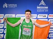 3 March 2019; Mark English of Ireland celebrates after winning a bronze medal in the Men's 800m finals during day three of the European Indoor Athletics Championships at the Emirates Arena in Glasgow, Scotland. Photo by Sam Barnes/Sportsfile