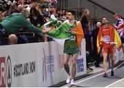 3 March 2019; Mark English of Ireland is congratulated by supporters after winning a bronze medal in the Men's 800m finals during day three of the European Indoor Athletics Championships at the Emirates Arena in Glasgow, Scotland. Photo by Sam Barnes/Sportsfile