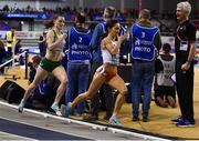 3 March 2019; Ciara Mageean of Ireland, left, on her way to winning a bronze medal behind silver medalist Sofia Ennaoui of Poland in the Women's 1500m finals during day three of the European Indoor Athletics Championships at the Emirates Arena in Glasgow, Scotland. Photo by Sam Barnes/Sportsfile