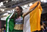 3 March 2019; Ciara Mageean of Ireland celebrates after winning a bronze medal in the Women's 1500m finals during day three of the European Indoor Athletics Championships at the Emirates Arena in Glasgow, Scotland. Photo by Sam Barnes/Sportsfile