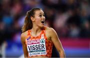 3 March 2019; Nadine Visser of Netherlands after winning the Women's 60m Hurdles event during day three of the European Indoor Athletics Championships at Emirates Arena in Glasgow, Scotland. Photo by Sam Barnes/Sportsfile