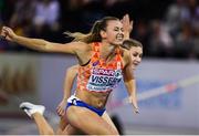 3 March 2019; Nadine Visser of Netherlands dips for the line to win the Women's 60m Hurdles event during day three of the European Indoor Athletics Championships at Emirates Arena in Glasgow, Scotland. Photo by Sam Barnes/Sportsfile