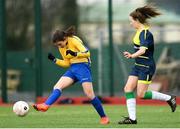 4 March 2019; Rosie Lennon of Athlone CC in action against Kate McClenaghan of Moville CC during the FAI Schools Senior Girls National Cup Final match between Athlone Community College and Moville Community College at the Showgrounds in Sligo. Photo by Harry Murphy/Sportsfile