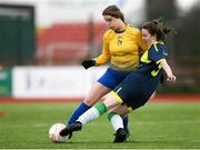 4 March 2019; Aimee O'Connor of Athlone CC in action against Emma Doherty of Moville CC during the FAI Schools Senior Girls National Cup Final match between Athlone Community College and Moville Community College at the Showgrounds in Sligo. Photo by Harry Murphy/Sportsfile