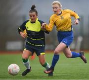 4 March 2019; Bronagh McGuinness of Moville CC in action against Allie Heartherington of Athlone CC during the FAI Schools Senior Girls National Cup Final match between Athlone Community College and Moville Community College at The Showgrounds in Sligo. Photo by Harry Murphy/Sportsfile