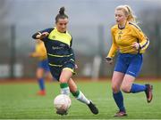 4 March 2019; Bronagh McGuinness of Moville CC in action against Allie Heartherington of Athlone CC during the FAI Schools Senior Girls National Cup Final match between Athlone Community College and Moville Community College at The Showgrounds in Sligo. Photo by Harry Murphy/Sportsfile