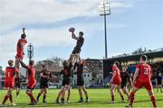 4 March 2019; Hugh Ross of CBC Monkstown wins possession in the lineout during the Bank of Ireland Vinnie Murray Cup Final match between CBC Monkstown and Catholic University School at Energia Park in Donnybrook, Dublin. Photo by Piaras Ó Mídheach/Sportsfile