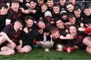 4 March 2019; CBC Monkstown players celebrate with the cup after the Bank of Ireland Vinnie Murray Cup Final match between CBC Monkstown and Catholic University School at Energia Park in Donnybrook, Dublin. Photo by Piaras Ó Mídheach/Sportsfile