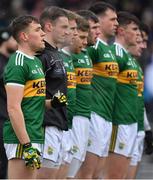 3 March 2019; Dara Moynihan of Kerry, left, and his team-mates stand for the national anthem prior to the Allianz Football League Division 1 Round 5 match between Kerry and Monaghan at Fitzgerald Stadium in Killarney, Kerry. Photo by Brendan Moran/Sportsfile