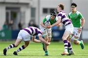 5 March 2019; Liam Tyrell of Gonzaga College is tackled by Joe Carroll, left, and David Wilkinson of Clongowes Wood College during the Bank of Ireland Schools Senior Cup Semi-Final match between Gonzaga College and Clongowes Wood College at Energia Park in Donnybrook, Dublin. Photo by Ramsey Cardy/Sportsfile