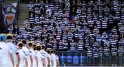 5 March 2019; Clongowes Wood College players parade in front of their supporters ahead of the Bank of Ireland Schools Senior Cup Semi-Final match between Gonzaga College and Clongowes Wood College at Energia Park in Donnybrook, Dublin. Photo by Ramsey Cardy/Sportsfile