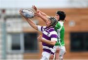 5 March 2019; Hugh Lonergan of Clongowes Wood College in action against Tom Cullen of Gonzaga College during the Bank of Ireland Schools Senior Cup Semi-Final match between Gonzaga College and Clongowes Wood College at Energia Park in Donnybrook, Dublin. Photo by Ramsey Cardy/Sportsfile
