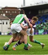 5 March 2019; David Wilkinson of Clongowes Wood College is tackled by Brian Barron of Gonzaga College during the Bank of Ireland Schools Senior Cup Semi-Final match between Gonzaga College and Clongowes Wood College at Energia Park in Donnybrook, Dublin. Photo by Ramsey Cardy/Sportsfile