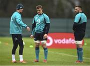 6 March 2019; Jonathan Sexton, left, speaks to Josh van der Flier and Jack Conan during Ireland Rugby Squad Training at Carton House in Maynooth, Kildare. Photo by David Fitzgerald/Sportsfile