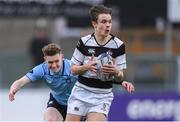 6 March 2019; Dylan O’Grady of Belvedere College is tackled by Mark O’Brien of St Michael's College during the Bank of Ireland Schools Senior Cup semi-final match between Belvedere College and St Michael's College at Energia Park in Donnybrook, Dublin. Photo by Piaras Ó Mídheach/Sportsfile