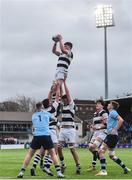 6 March 2019; Aaron Coleman of Belvedere College wins possession in the lineout during the Bank of Ireland Schools Senior Cup semi-final match between Belvedere College and St Michael's College at Energia Park in Donnybrook, Dublin. Photo by Piaras Ó Mídheach/Sportsfile