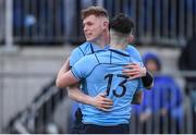 6 March 2019; Chris Cosgrave of St Michael's College celebrates scoring his side's first try with team-mate Mark O’Brien, behind, during the Bank of Ireland Schools Senior Cup semi-final match between Belvedere College and St Michael's College at Energia Park in Donnybrook, Dublin. Photo by Piaras Ó Mídheach/Sportsfile