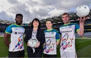 7 March 2019; In attendance, from left, Westmeath footballer Boidu Sayeh, Cristina McCusker,  Export Development Manager at O'Neills Irish International Sports Co, Dublin footballer Lyndsey Davey and Wicklow footballer Patrick O'Connor during the Renault GAA World Games 2019 Launch at Croke Park in Dublin. Photo by Eóin Noonan/Sportsfile