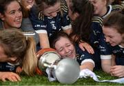 8 March 2019; Ulster University players celebrate with the trophy following the Gourmet Food Parlour Lagan Cup Final match between Ulster University and Dublin City University at TU Dublin Broombridge Sports Grounds in Dublin. Photo by Harry Murphy/Sportsfile