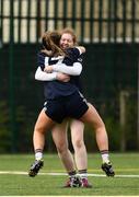 8 March 2019; Grace Conway of Ulster University celebrates with team-mate Niamh McDonald the Gourmet Food Parlour Lagan Cup Final match between Ulster University and Dublin City University at TU Dublin Broombridge Sports Grounds in Dublin. Photo by Harry Murphy/Sportsfile