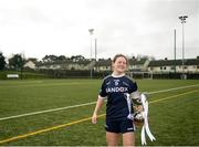 8 March 2019; Nicole Catney of Ulster University with the trophy following the Gourmet Food Parlour Lagan Cup Final match between Ulster University and Dublin City University at TU Dublin Broombridge Sports Grounds in Dublin. Photo by Harry Murphy/Sportsfile