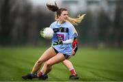8 March 2019; Niamh Carr of UCD in action against Sadbh O'Leary of UCC during the Gourmet Food Parlour O’Connor Cup Semi-Final match between University College Dublin and University College Cork at the GAA Centre of Excellence in Abbotstown, Dublin. Photo by David Fitzgerald/Sportsfile